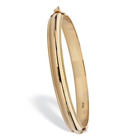 Beaded edge Hinged High Polished Bangle Bracelet 18k Gold Plated Sterling Silver 7.5" Length at Direct Charge presents PalmBeach