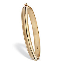 Beaded edge Hinged High Polished Bangle Bracelet 18k Gold Plated Sterling Silver 7.5" Length