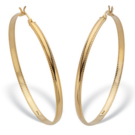 Diamond Cut Beaded Edge High Polished Hoops 18K Gold Plated Sterling Silver  2" Diameter at Direct Charge presents PalmBeach