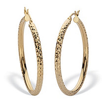 18k Gold Plated Sterling Silver Diamond Cut Hoops 1 1/2