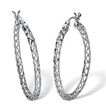 Diamond Cut Hoop Earrings Sterling Silver 1 1/4