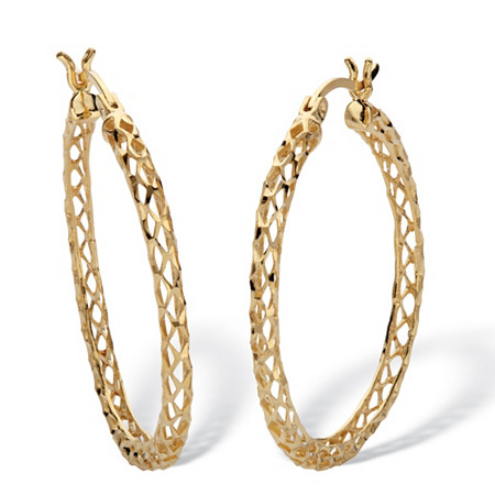 18k Gold Plated Sterling Silver Diamond Cut Hoop Earrings 1 1/4" Diameter at Direct Charge presents PalmBeach
