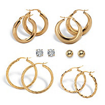 Goldtone & Gold Ion Plated Stainless Steel 6-Pair CZ Stud & Hoop Set 4 TCW