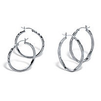 2 Pair Sterling Silver  Etched & Twisted Earring Set 1 3/16