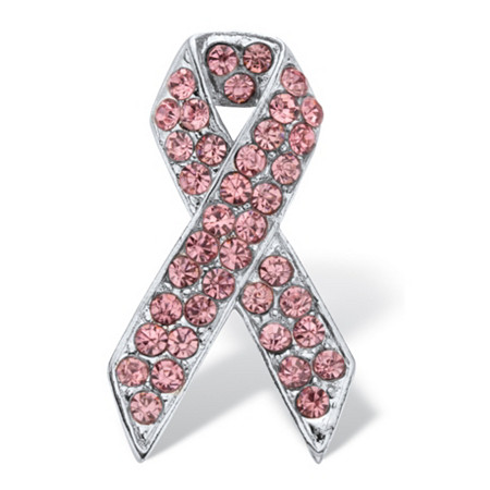 Pink Round Crystal Breast Cancer Awareness Ribbon Pin Silvertone 1 1/2" Length at PalmBeach Jewelry