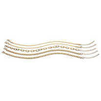 5-Piece Herringbone, Curb-Link & Cable-Link Ankle Bracelet Set Goldtone 9" Length With 2" Extender