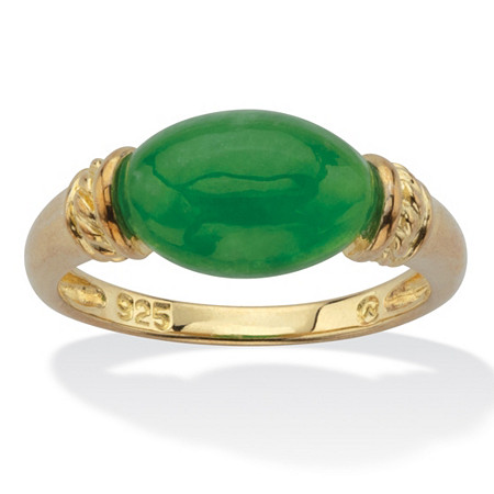 Oval Cut Genuine Green Jade Ring .12 TCW 14k Gold-Plated Sterling Silver at PalmBeach Jewelry