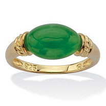 Oval Cut Genuine Green Jade Ring .12 TCW 14k Gold-Plated Sterling Silver