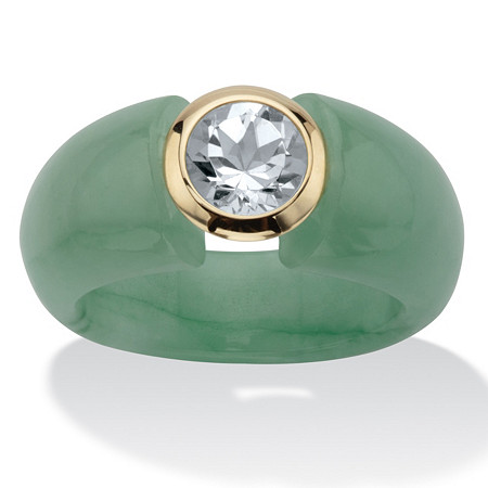 Genuine Green Jade & Round White Topaz Ring 1.55 TCW 10K Gold at PalmBeach Jewelry