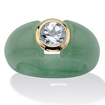 Genuine Green Jade & Round White Topaz Ring 1.55 TCW 10K Gold