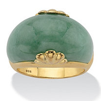 Genuine Green Jade Cocktail Ring 14k Gold-Plated Sterling Silver