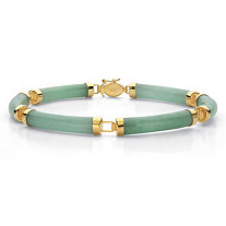 Genuine Green Jade Multi Stone Link Bracelet 14K Gold-Plated Silver 7.25" Length