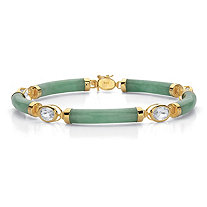 Genuine Green & Oval Cut White Topaz Multi Stone Link Bracelet 4.40 TCW 14k Gold-Plated Silver 7.75" Length