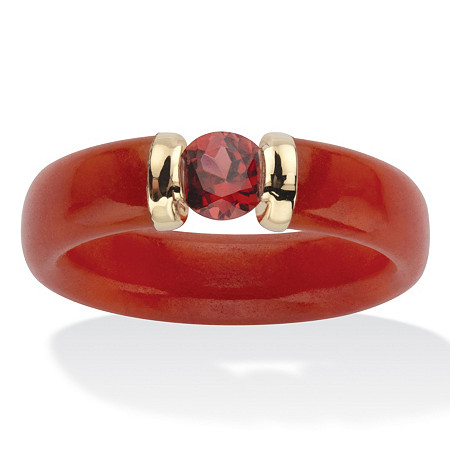 Genuine Red Jade and Round Cut Red Garnet Ring .60 TCW 10k Solid Gold at PalmBeach Jewelry