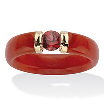 Genuine Red Jade and Round Cut Red Garnet Ring .60 TCW 10k Solid Gold
