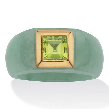 Genuine Green Jade & Cushion Cut Green Peridot .84 TCW 14k Gold-Plated Silver Ring at PalmBeach Jewelry