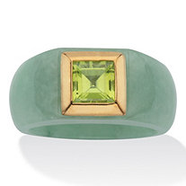Genuine Green Jade & Cushion Cut Green Peridot .84 TCW 14k Gold-Plated Silver Ring