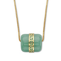 Genuine Green Jade Barrel Style Greek Key 14K Gold-Plated .925 Pendant Necklace 18" Chain