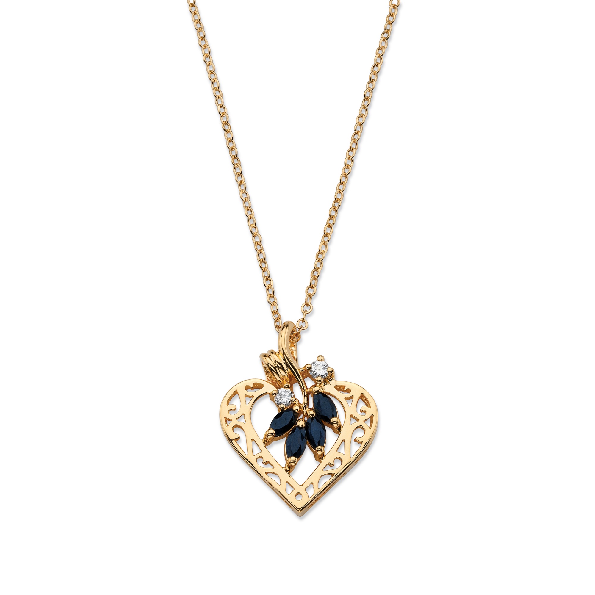 1.60 TCW Genuine Sapphire and Cubic Zirconia Heart Pendant Necklace in ...