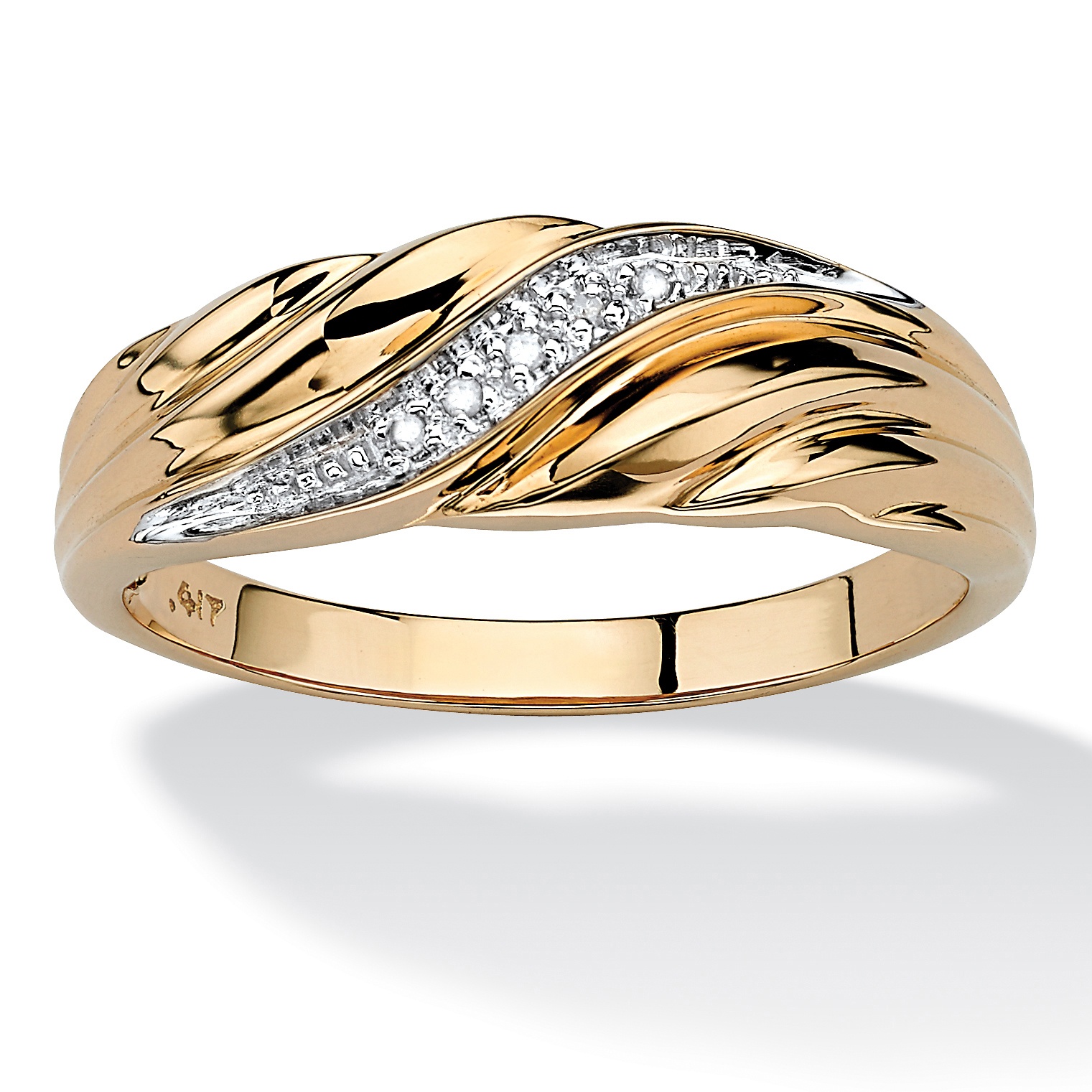jewelry fashion diamond twisted ring rings gold wedding palmbeach 10k swirled accent band yellow shiny unisex rhinestone finger valentine gift