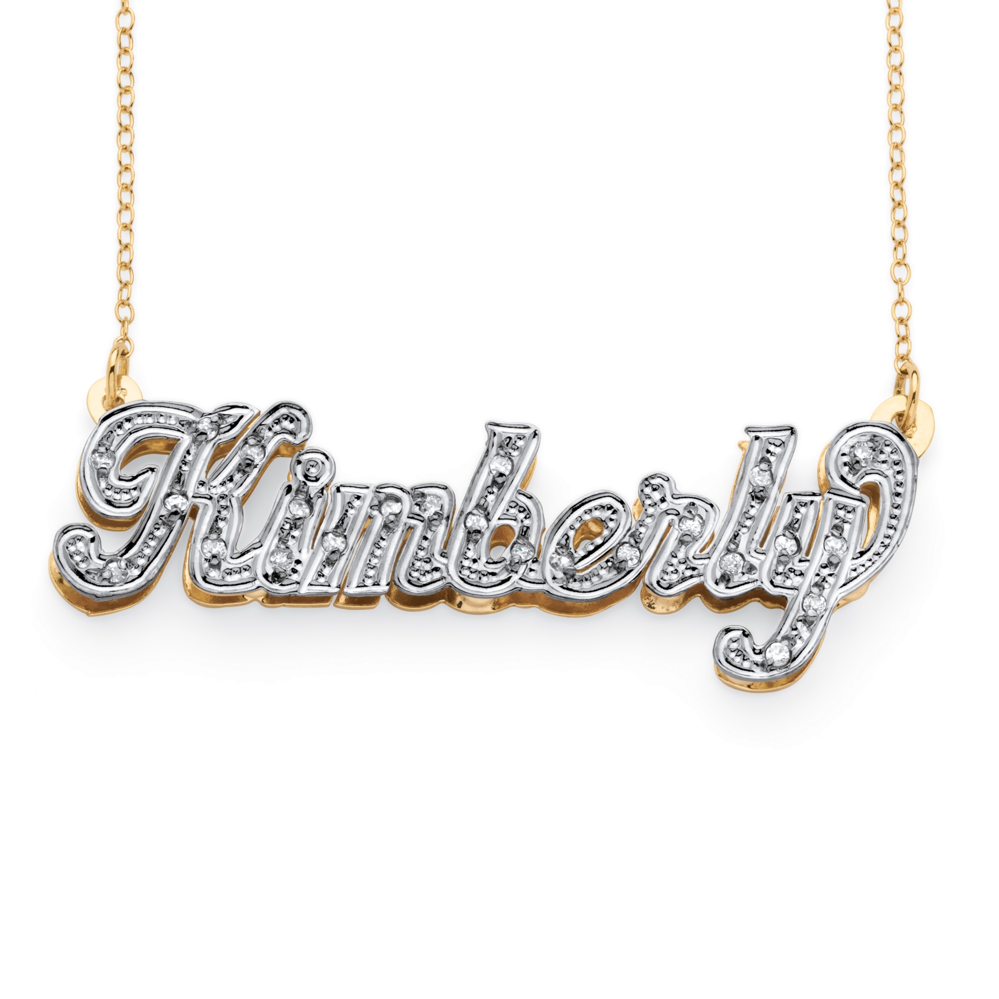 nameplate necklace gold with diamonds