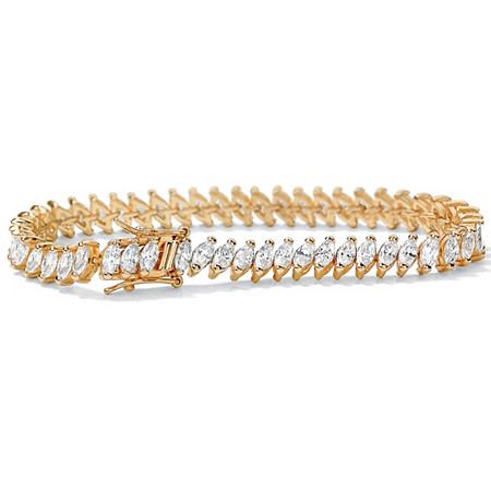 13.25 TCW Marquise-Cut Cubic Zirconia Yellow Gold-Plated Tennis Bracelet 7.50" at Direct Charge presents PalmBeach