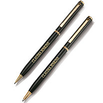 Matte Black Executive-Style Personalized Pen and Pencil Set With Gold Tone Accents