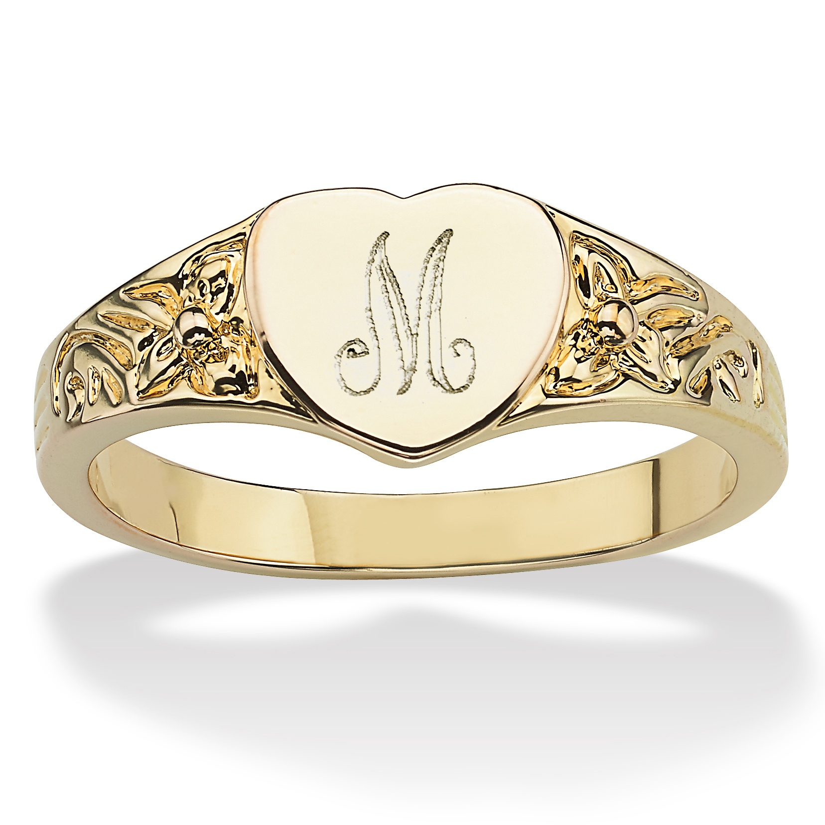 14k Yellow Gold-Plated Heart-Shaped Initial Ring | Palm Beach Jewelry