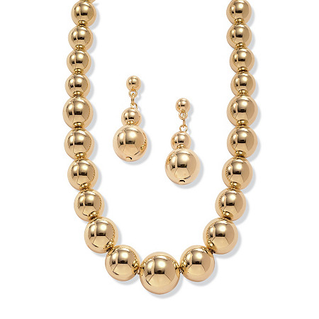 2 Piece Graduated Beaded Necklace and Drop Earrings Set in Yellow Gold Tone 18" at PalmBeach Jewelry