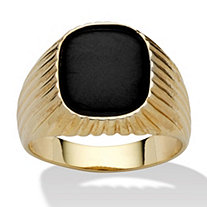 Men's Genuine Onyx Yellow Gold-Plated Ribbed Ring