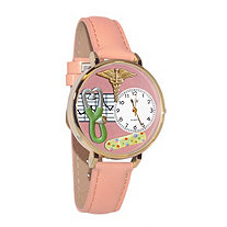 Hand-crafted Personalized Nurse-Theme Yellow Gold Tone Watch Italian Leather Adjustable Band