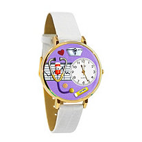 Personalized Nurse Purple Watch in Gold (Unisex)